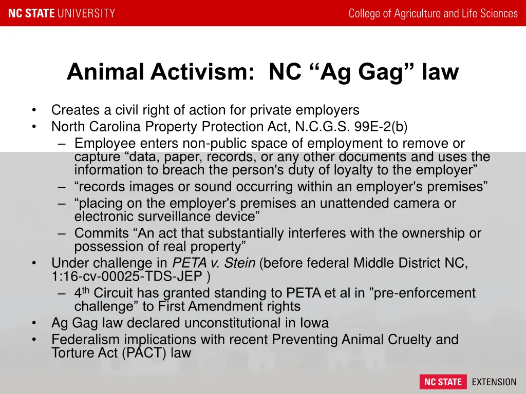 animal activism nc ag gag law