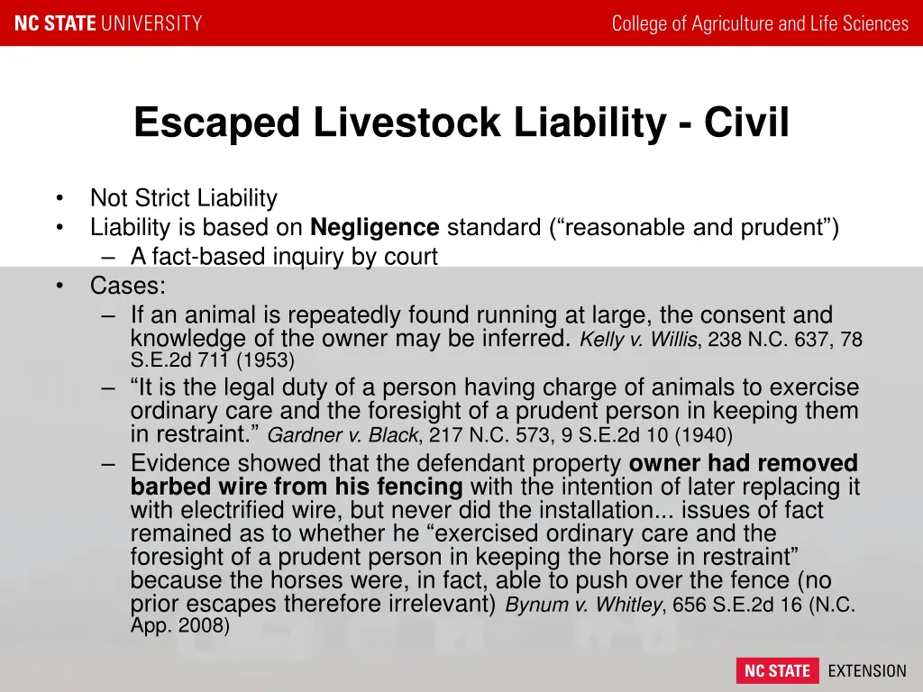 escaped livestock liability civil