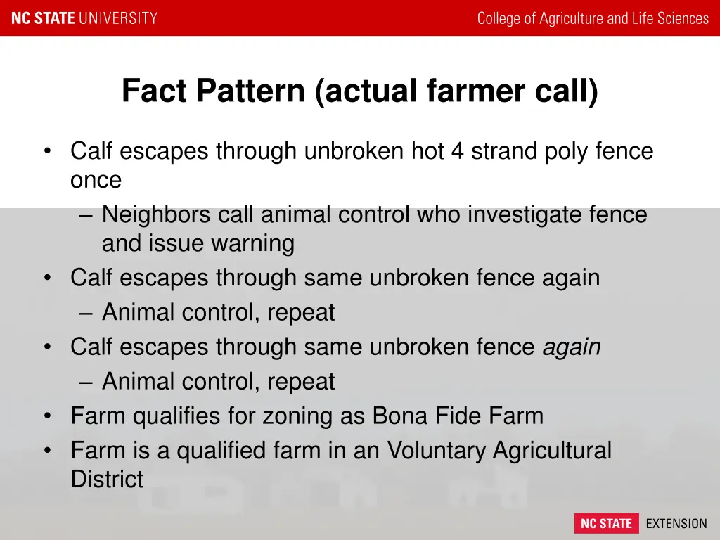 fact pattern actual farmer call