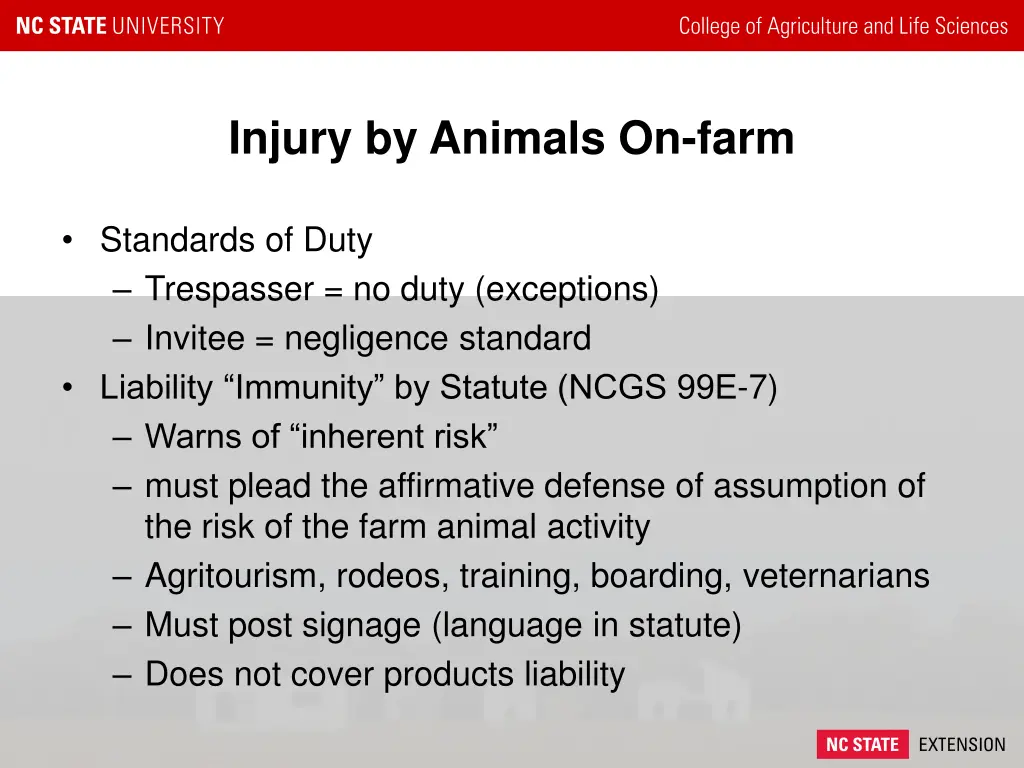 injury by animals on farm