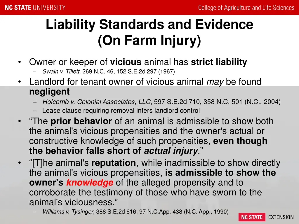 liability standards and evidence on farm injury