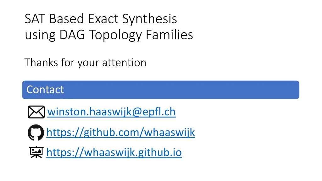 sat based exact synthesis using dag topology 1