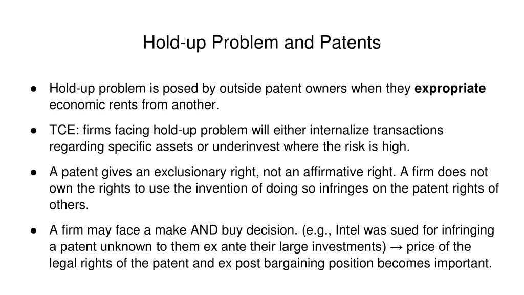 hold up problem and patents