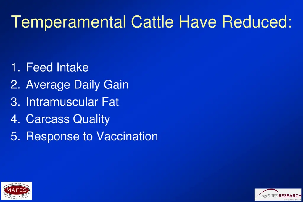 temperamental cattle have reduced