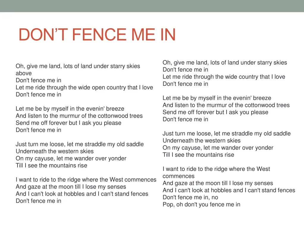 don t fence me in 1