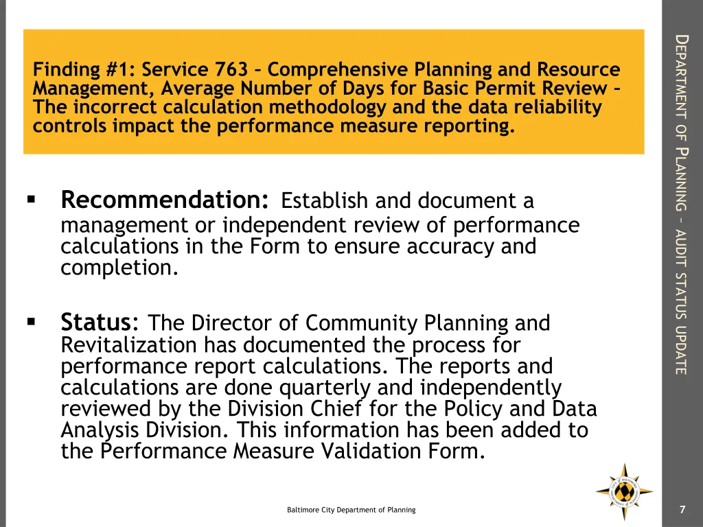 d epartment of p lanning audit status update 5