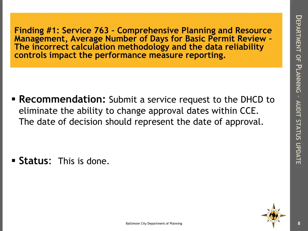 d epartment of p lanning audit status update 6