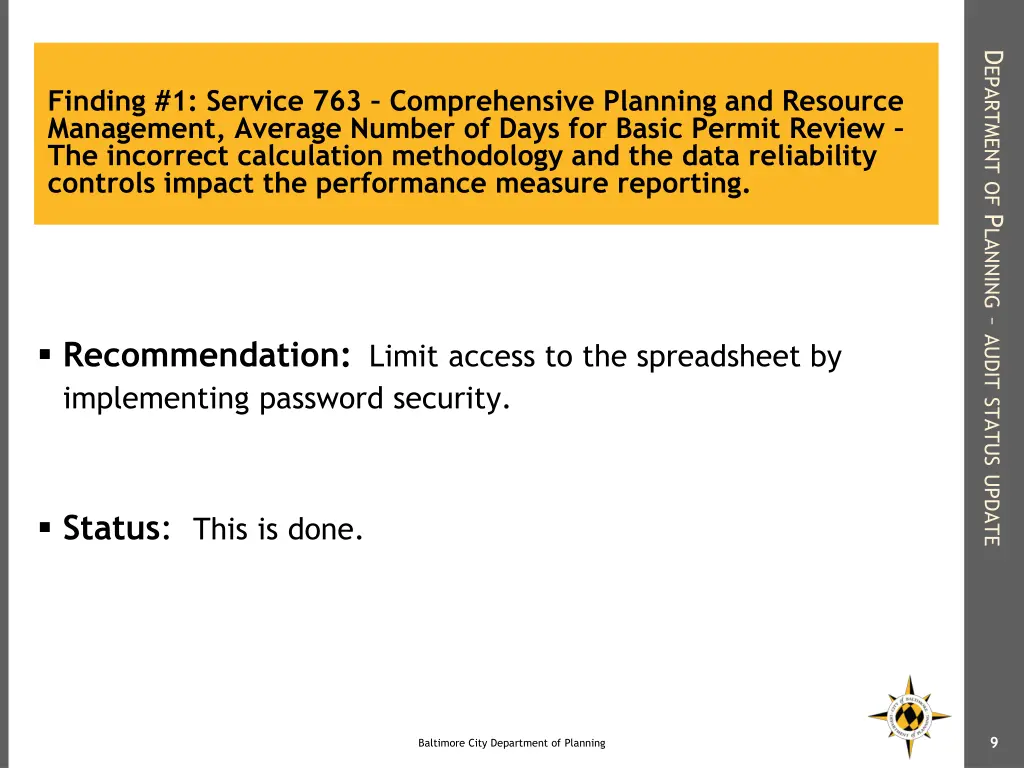 d epartment of p lanning audit status update 7