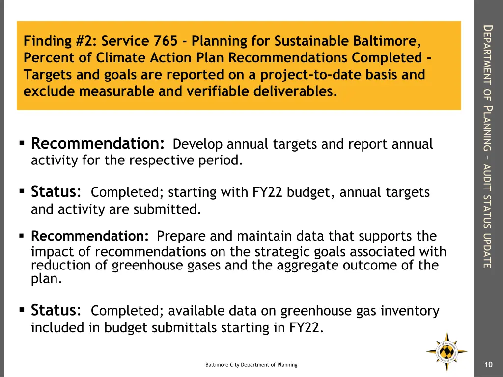 d epartment of p lanning audit status update 8