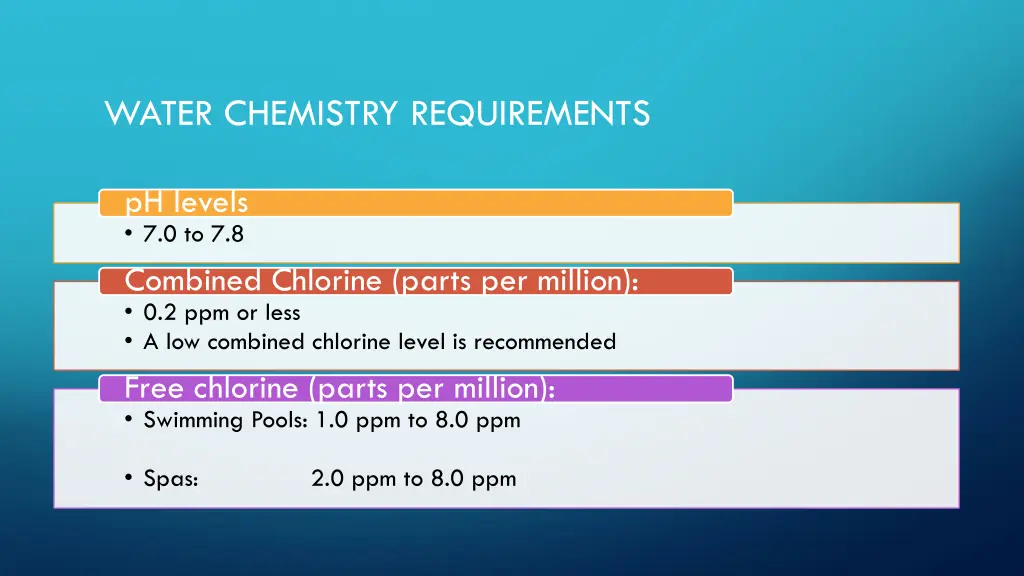 water chemistry requirements