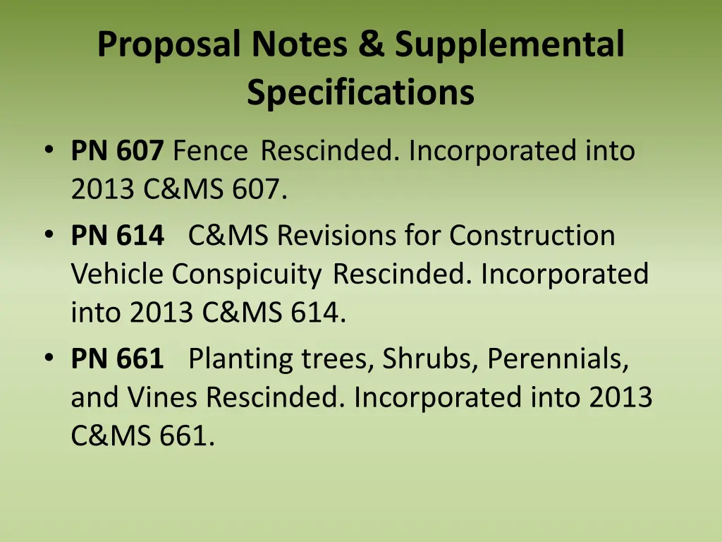 proposal notes supplemental specifications