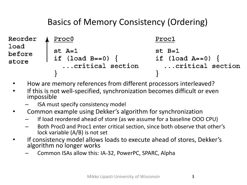 basics of memory consistency ordering