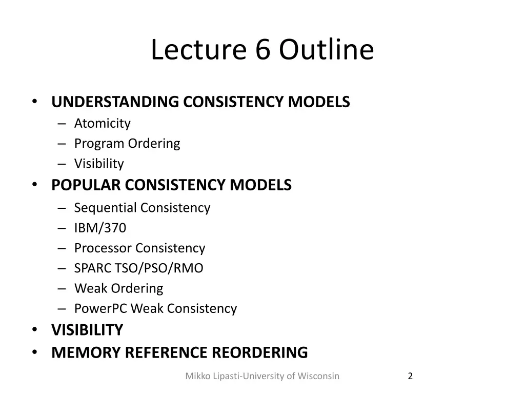 lecture 6 outline