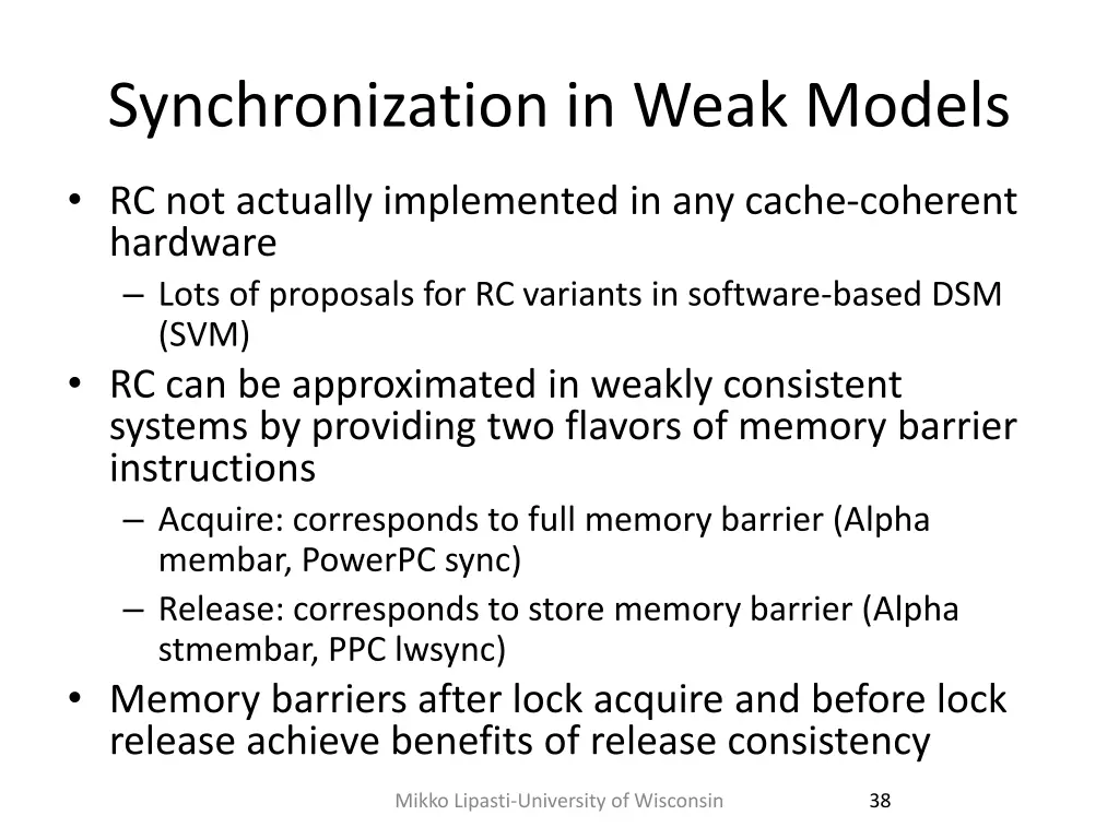 synchronization in weak models