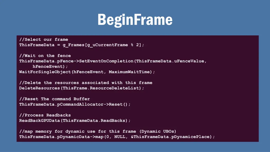 beginframe