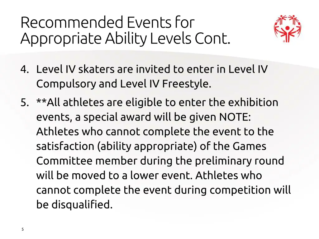 recommended events for appropriate ability levels 1