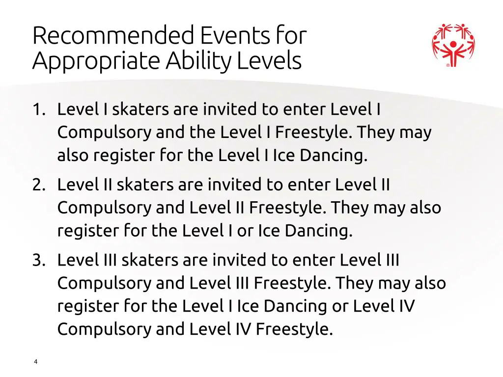 recommended events for appropriate ability levels