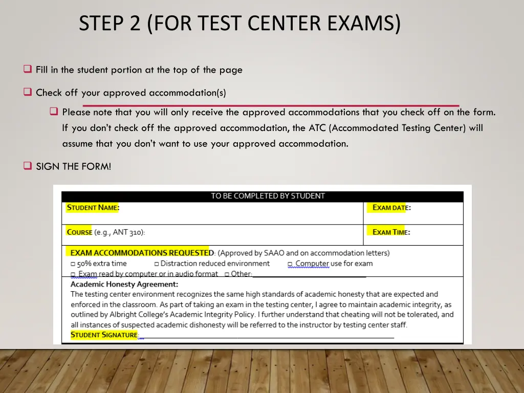 step 2 for test center exams