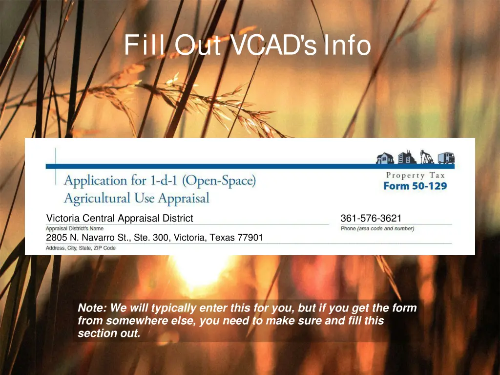 fill out vcad s info