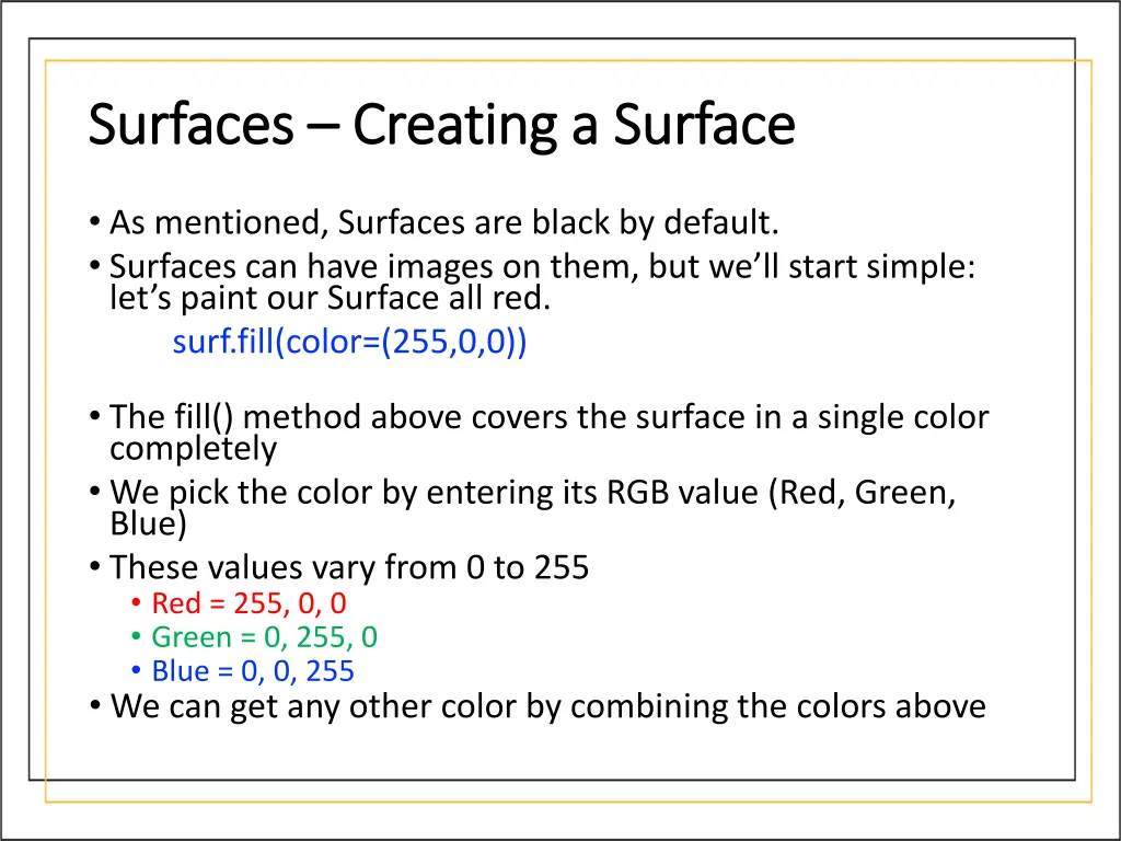 surfaces surfaces creating a surface creating 1