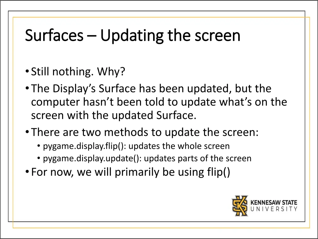 surfaces surfaces updating the screen updating