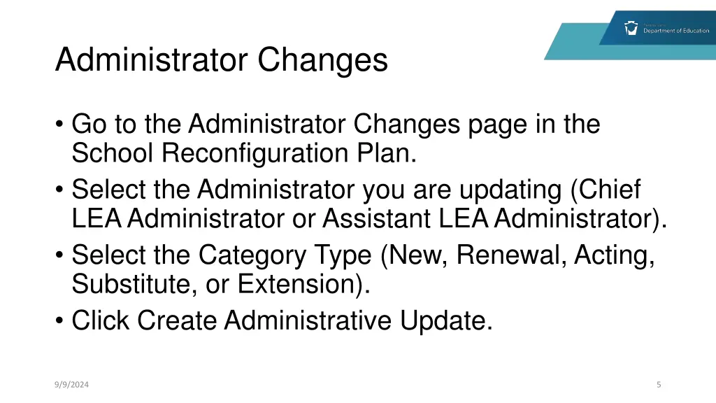 administrator changes