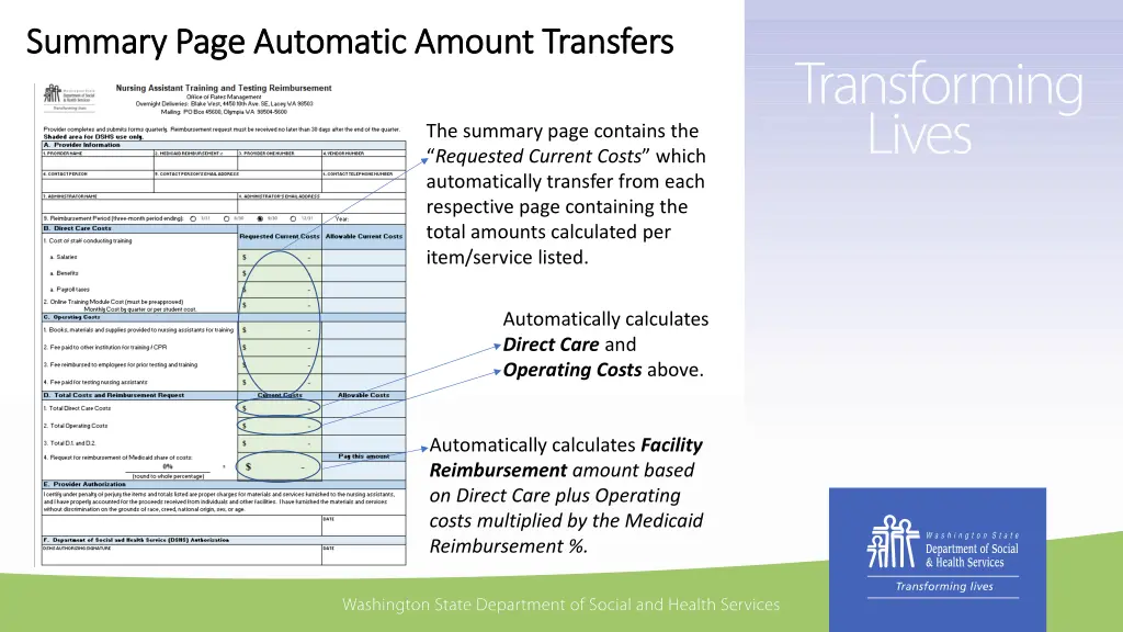 summary page automatic amount transfers summary