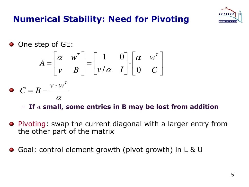 numerical stability need for pivoting