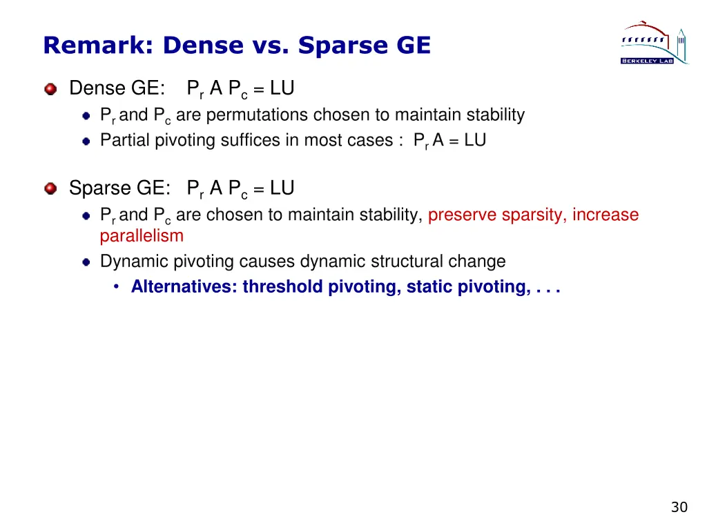 remark dense vs sparse ge