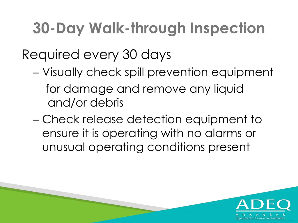 30 day walk through inspection