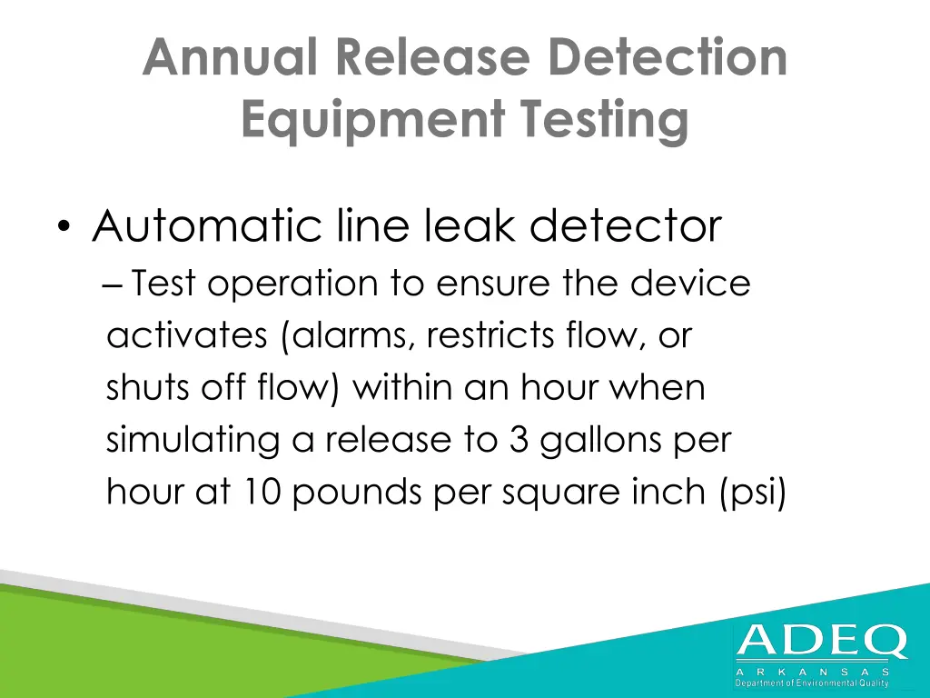 annual release detection equipment testing 2