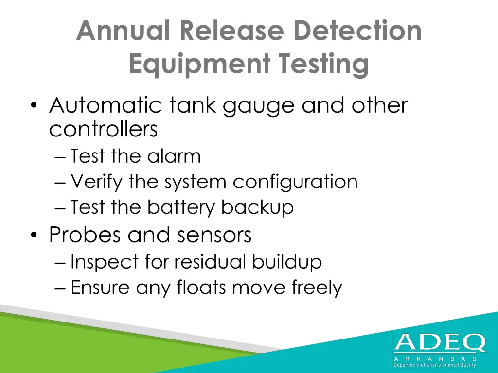 annual release detection equipment testing