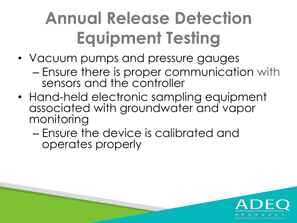 annual release detection equipment testing vacuum