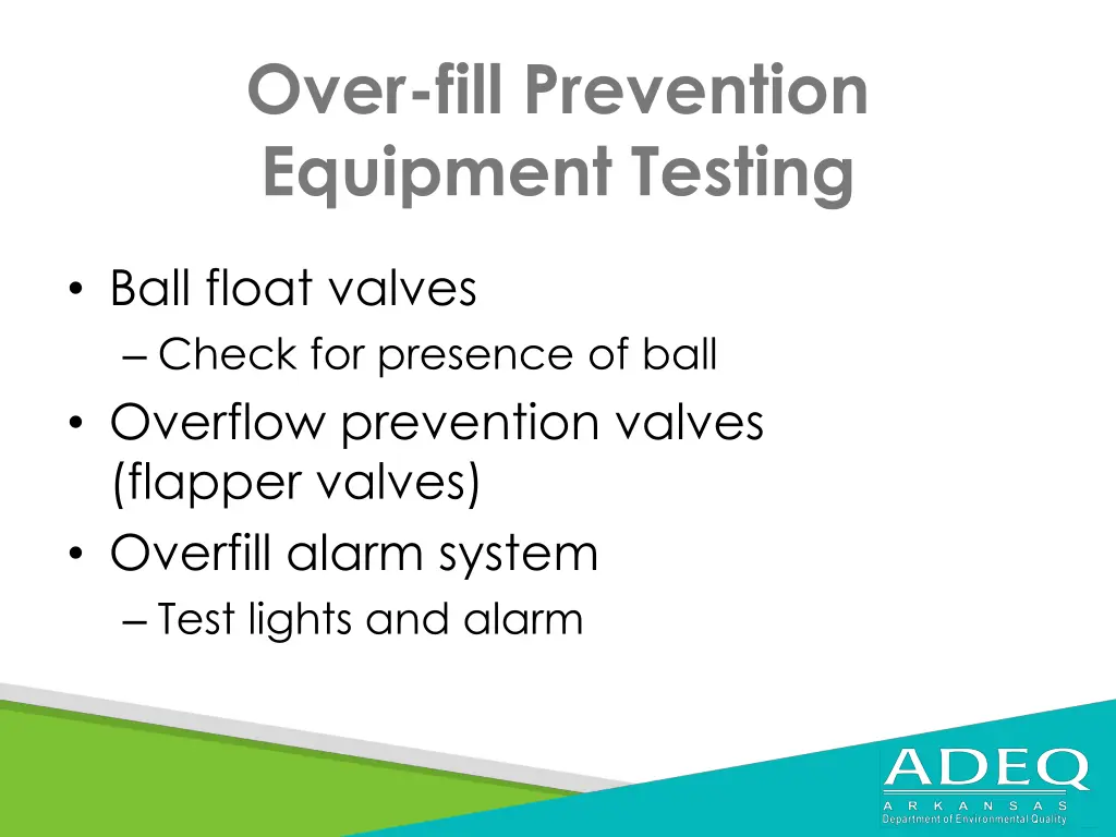 over fill prevention equipment testing