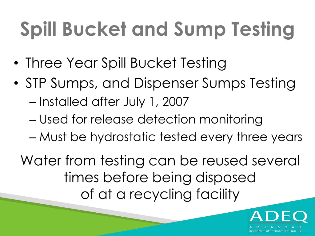 spill bucket and sump testing