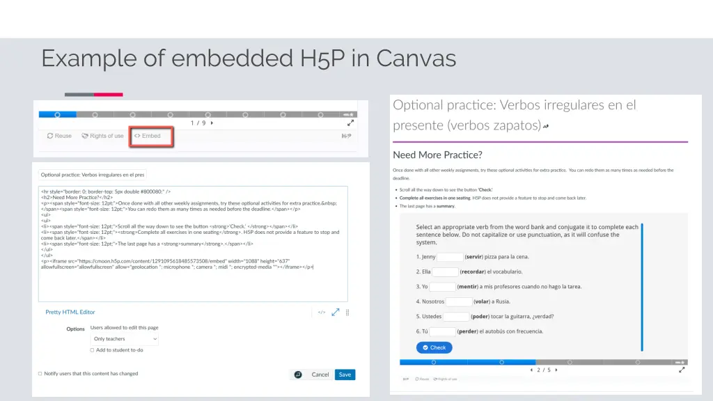 example of embedded h5p in canvas