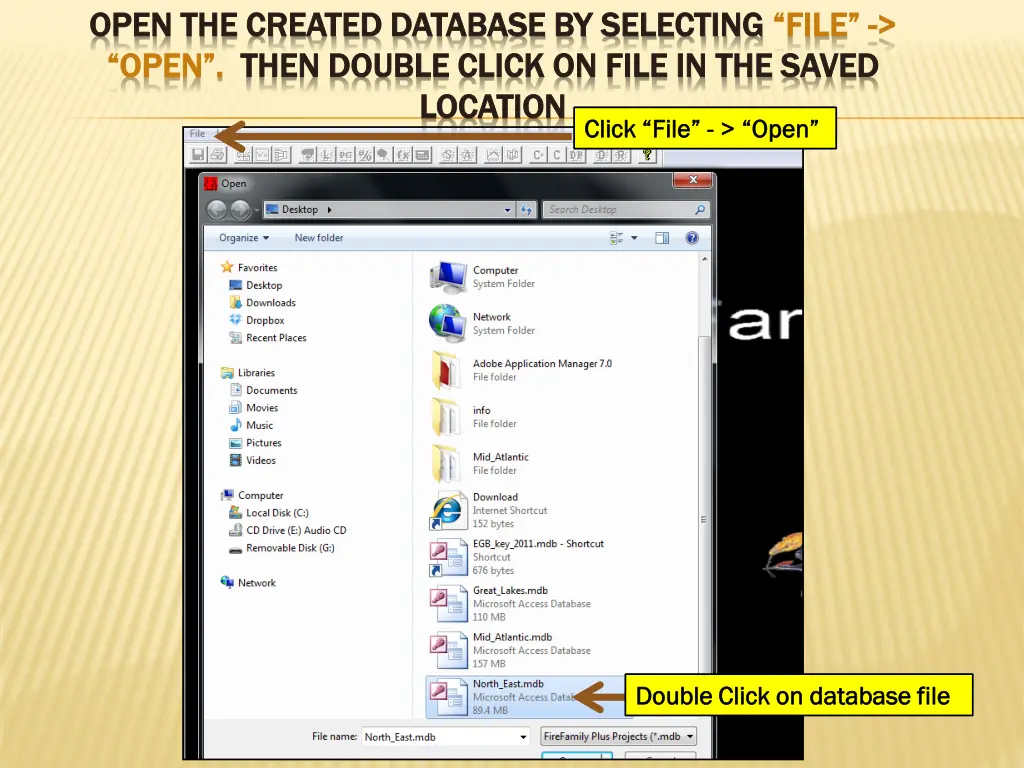 open the created database by selecting open