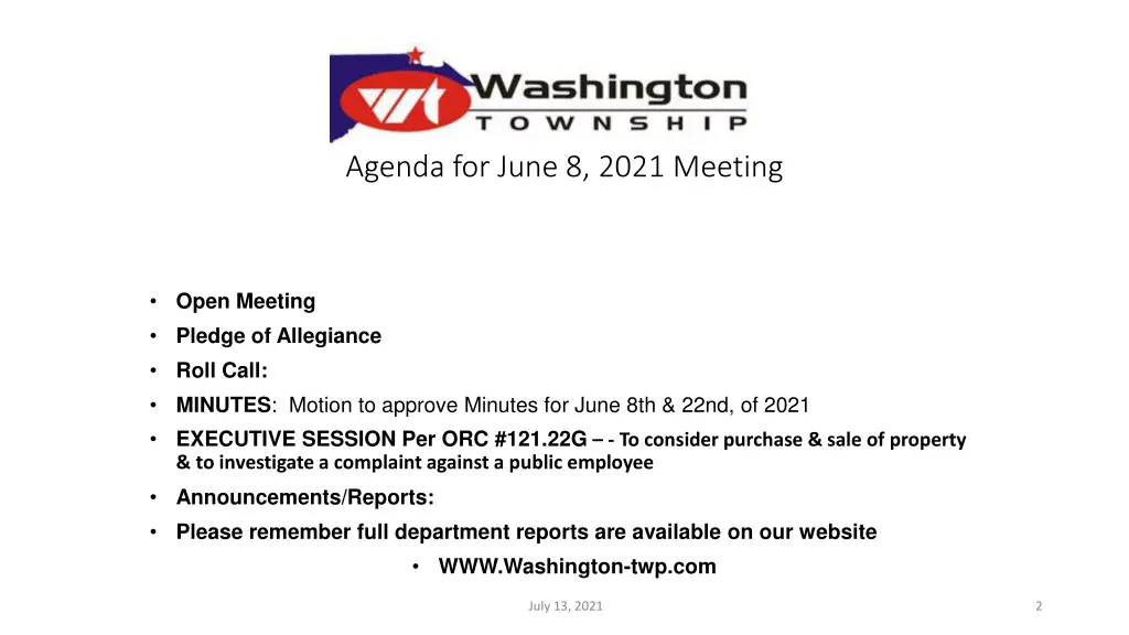 agenda for june 8 2021 meeting