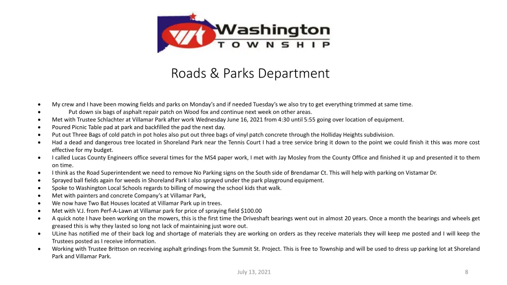 roads parks department