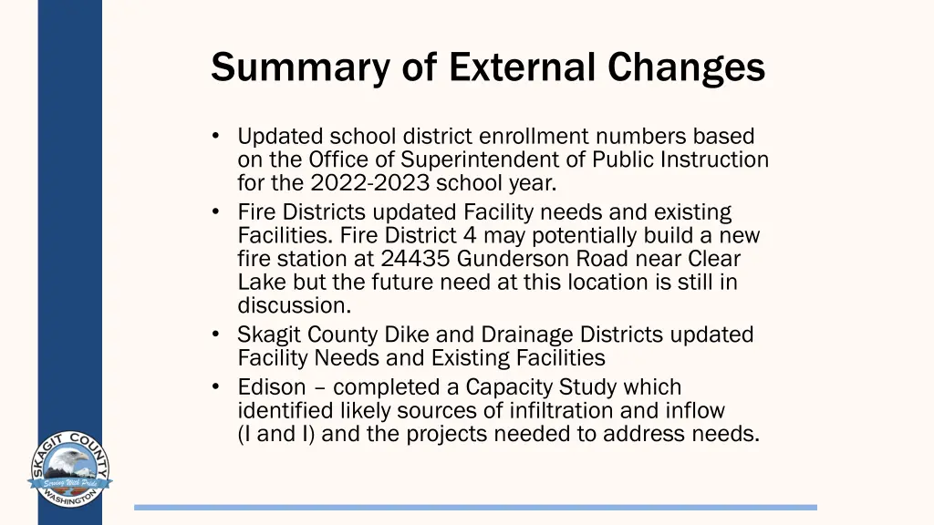 summary of external changes