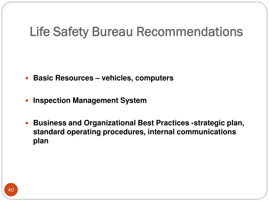 life safety bureau recommendations life safety