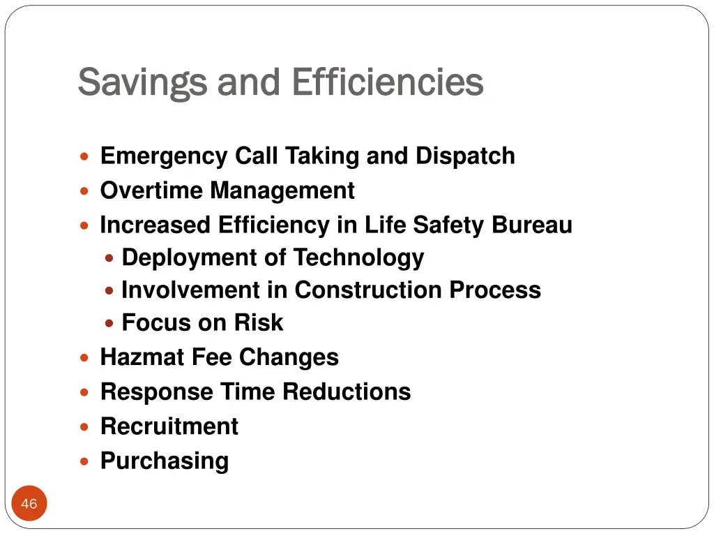 savings and efficiencies savings and efficiencies