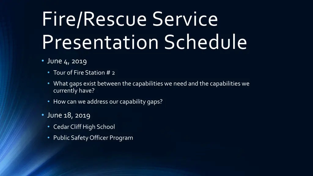 fire rescue service presentation schedule june