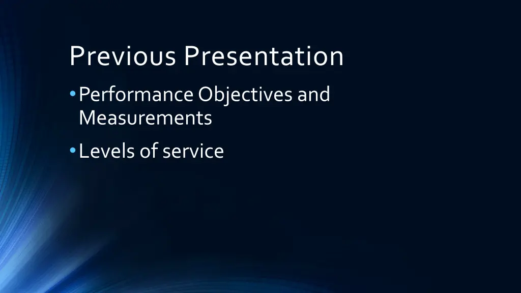 previous presentation performance objectives