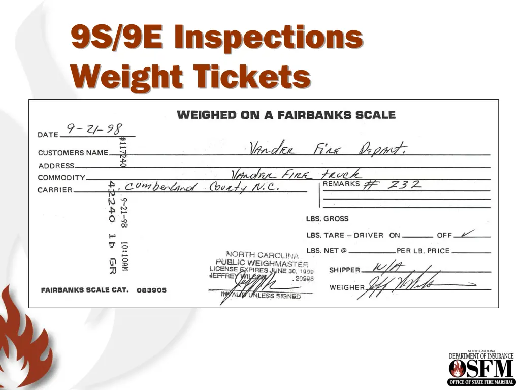 9s 9e inspections weight tickets