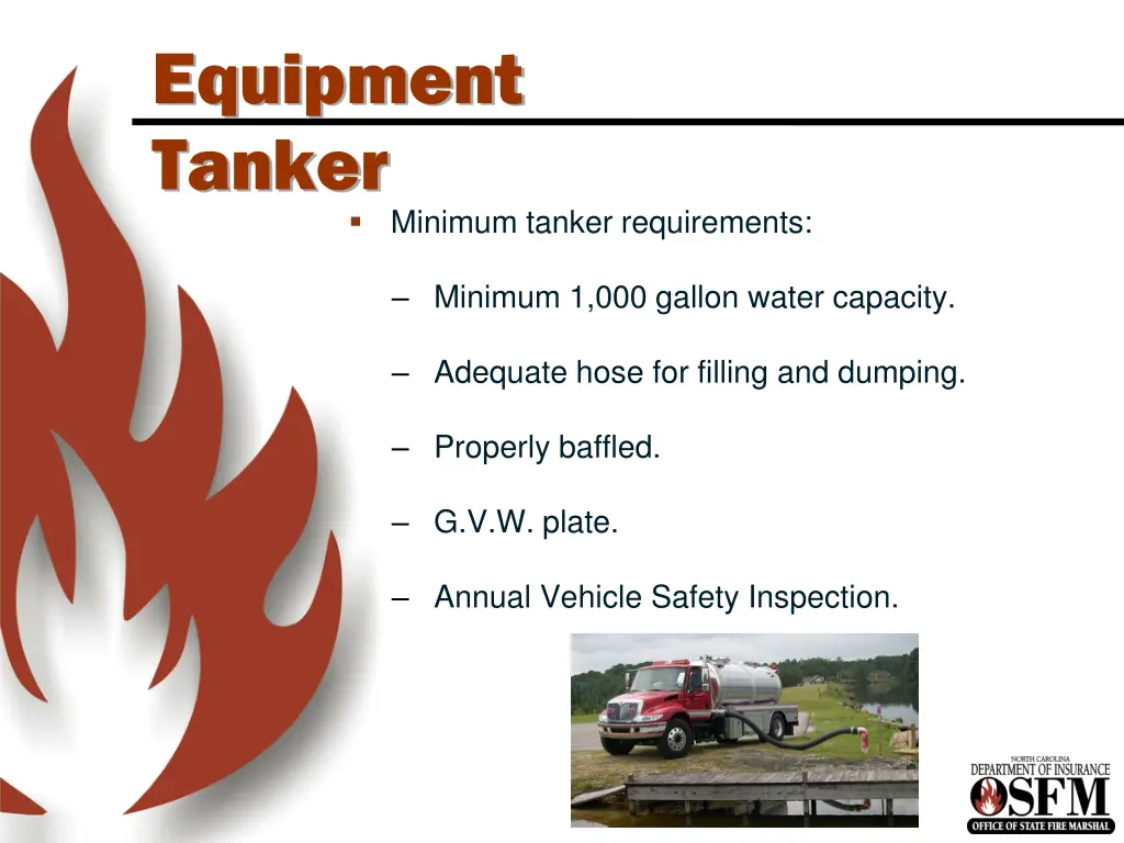 equipment tanker minimum tanker requirements