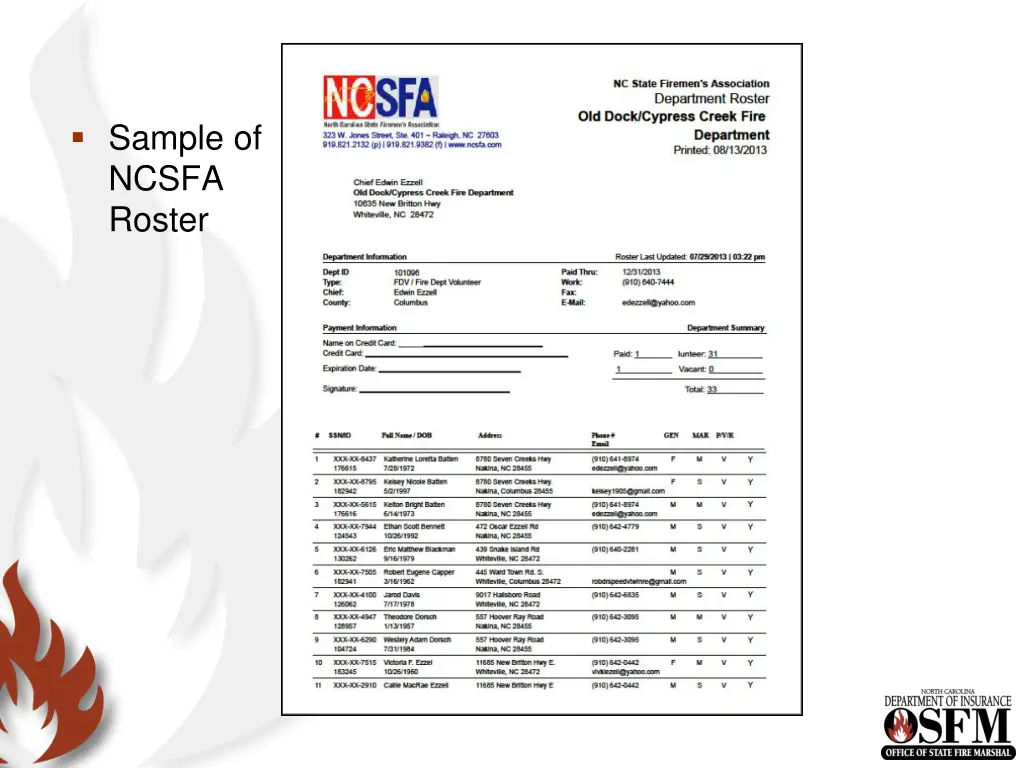 sample of ncsfa roster