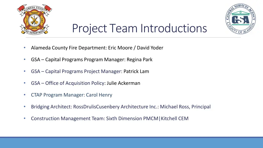 project team introductions