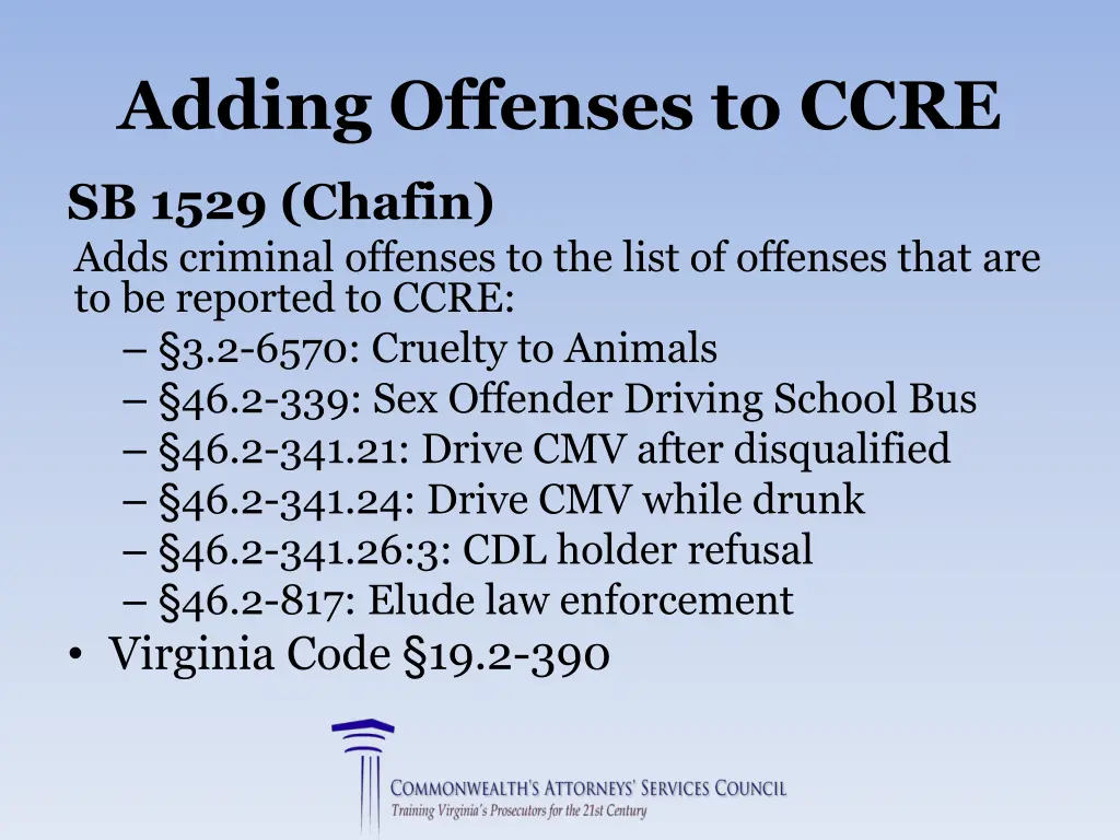 adding offenses to ccre