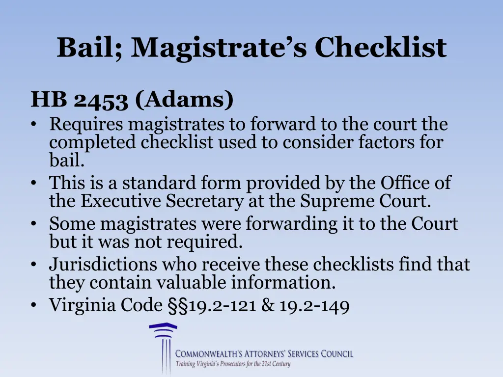 bail magistrate s checklist